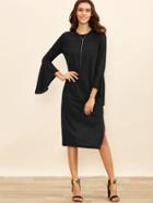 Shein Black Bell Sleeve Split Hem Tee Dress