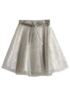 Shein Tree Pattern Bow Flare Grey Skirt