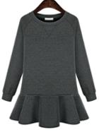 Shein Grey Long Sleeve Peplum Hem Jersey Dress