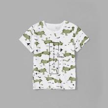 Shein Boys Letter Print Camo Tee With Frayed Hem Shorts