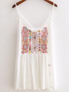 Shein White Spaghetti Strap Embroidery Criss Cross Top