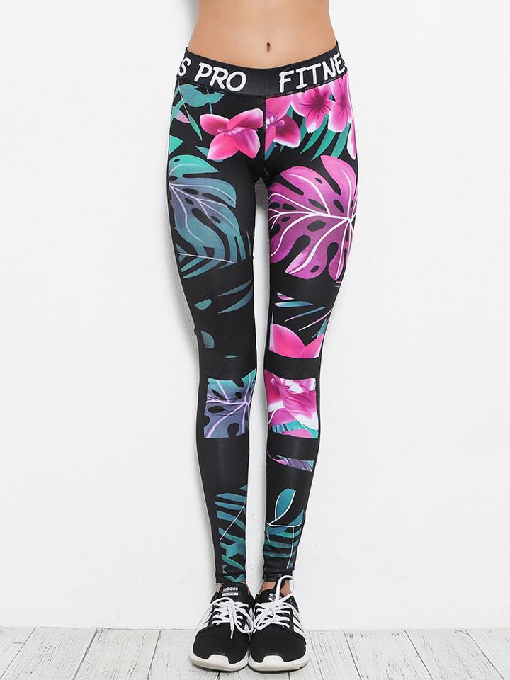 Shein Letter Print Waist Floral Leggings
