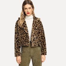 Shein Leopard Print Crop Teddy Jacket