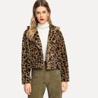 Shein Leopard Print Crop Teddy Jacket