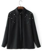 Shein Faux Pearl Embellished Blouse