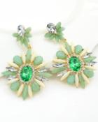 Shein Green Flower Gemstone Gold Earrings