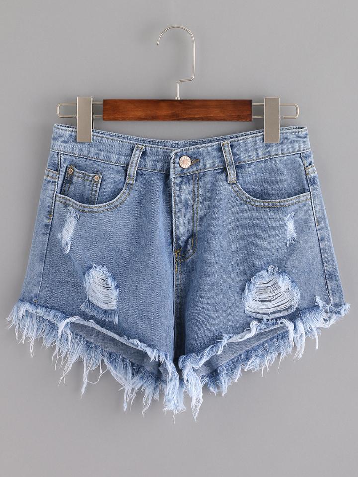 Shein Distressed Tassel Denim Shorts