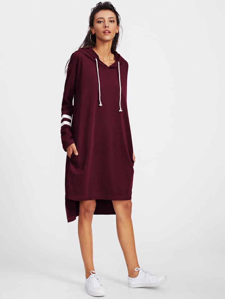 Shein Varsity Striped Dip Hem Hoodie Dress