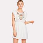 Shein Flower Embroidered Ruffle Smock Dress