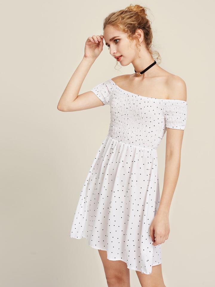 Shein Bardot Polka Dot Smock Dress