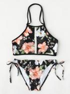 Shein Calico Print Side Tie Backless Bikini Set
