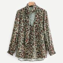 Shein Tie Neck Animal Pattern Blouse