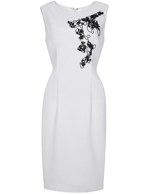 Shein White Crew Neck Beading Sheath Dress