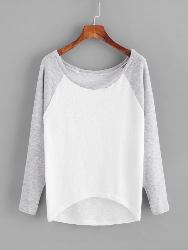 Shein Contrast Raglan Sleeve Dip Hem Knit Sweater