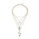 Shein Cross & Rose Layered Pendant Necklace