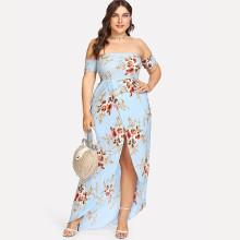 Shein Plus Floral Print Split Long Dress