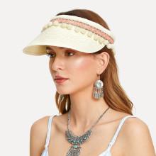 Shein Pom Pom Trim Straw Visor Hat