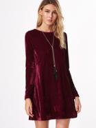 Shein Burgundy Long Sleeve Velvet Tunic Dress
