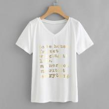 Shein V Neckline Slogan Print Tee