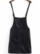 Shein Black Strap Pockets Pu Pinafore Dress