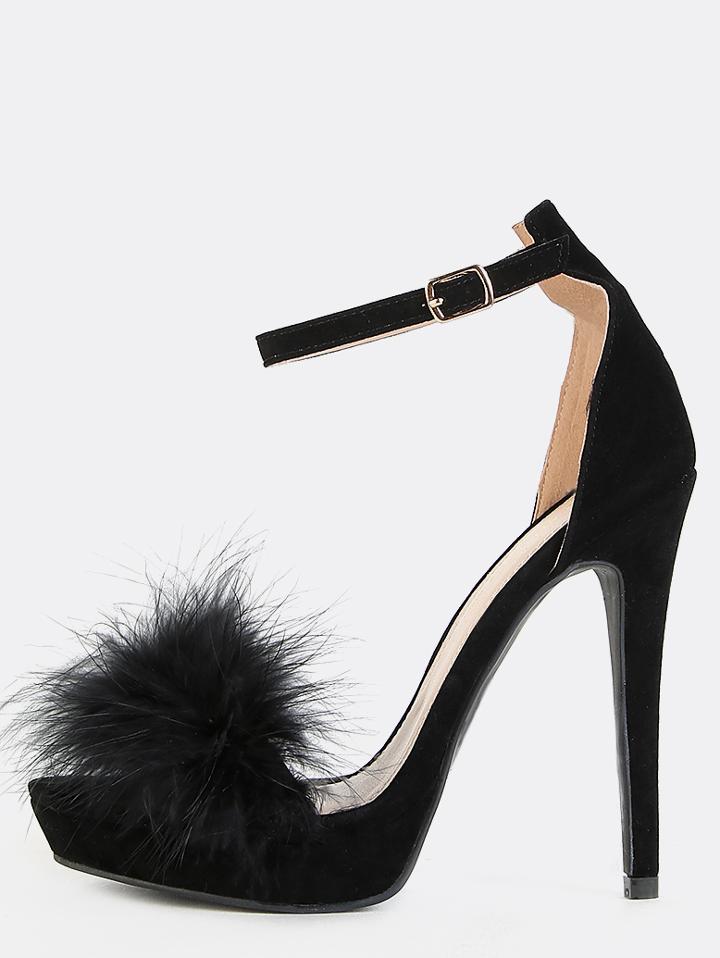 Shein Platform Feather Heels Black