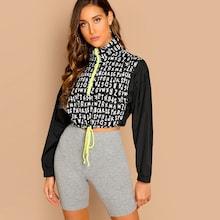 Shein Drawstring Hem Zip Up Crop Jacket