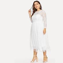Shein Plus Solid Contrast Lace Dress