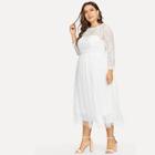 Shein Plus Solid Contrast Lace Dress