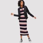 Shein Button Front Colorblock Striped Rib Knit Dress