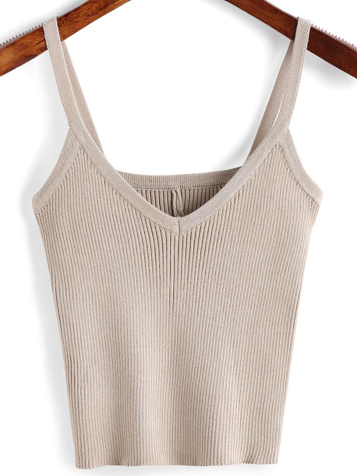 Shein Apricot V Neck Ribbed Cami Top