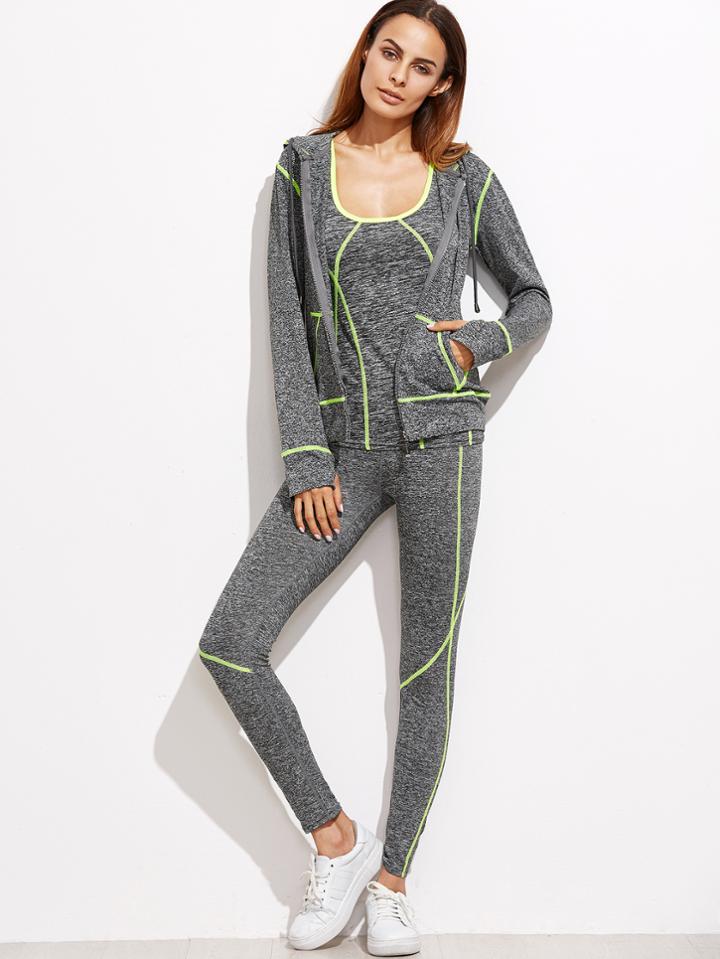 Shein Yellow Contrast Trim 3 Pics Sports Suit