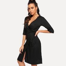 Shein Lace Insert Surplice Wrap Dress