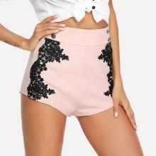 Shein High Waist Button Detail Lace Applique Shorts