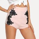 Shein High Waist Button Detail Lace Applique Shorts