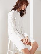 Shein White Band Collar Hidden Button Frill Trim Shirt Dress