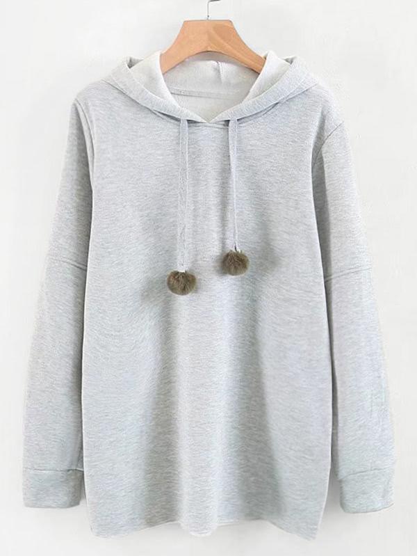 Shein Drop Shoulder Hoodie With Pom Pom