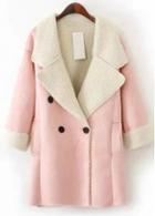 Rosewe Cute Turndown Collar Double Breasted Woman Coat Pink