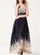 Rosewe Summer V Neck Sleeveless Maxi Dress With Sakura Print
