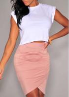 Rosewe Pink Middle Waist Asymmetric Skirt