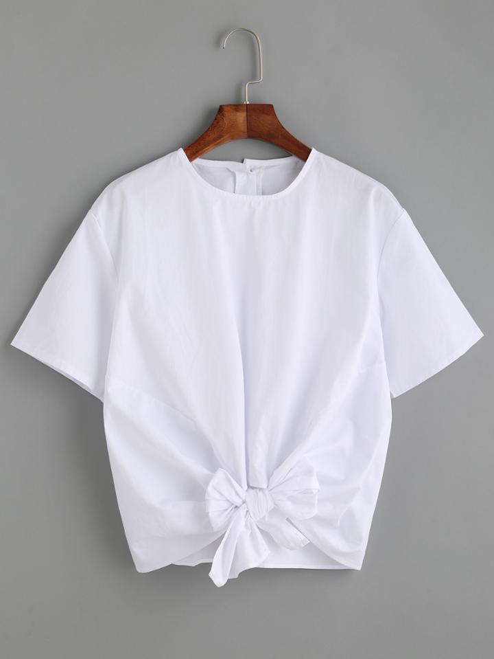 Shein White Bow Front Button Back Blouse