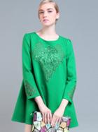 Shein Green Round Neck Length Sleeve Hollow Dress
