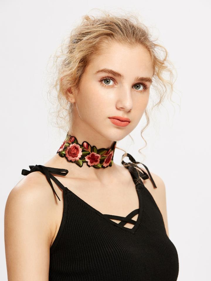 Shein Flower Embroidery Choker Necklace