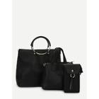 Shein Plain Pu Combination Bag 3pcs With Ring Handle