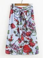 Shein Bow Tie Waist Grid A Line Skirt