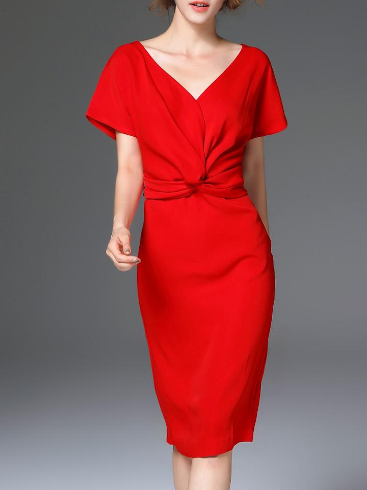 Shein Red V Neck Backless Shift Dress