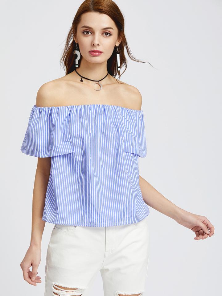 Shein Bardot Vertical Striped V-cut Back Top