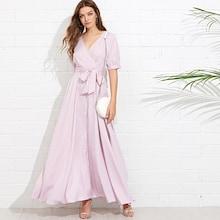 Shein Waist Belted V-neck Striped Dress