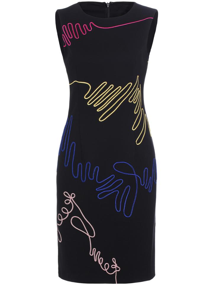 Shein Black Round Neck Sleeveless Disk Flower Dress