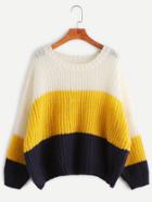 Shein Color Block Drop Shoulder Chunky Knit Sweater