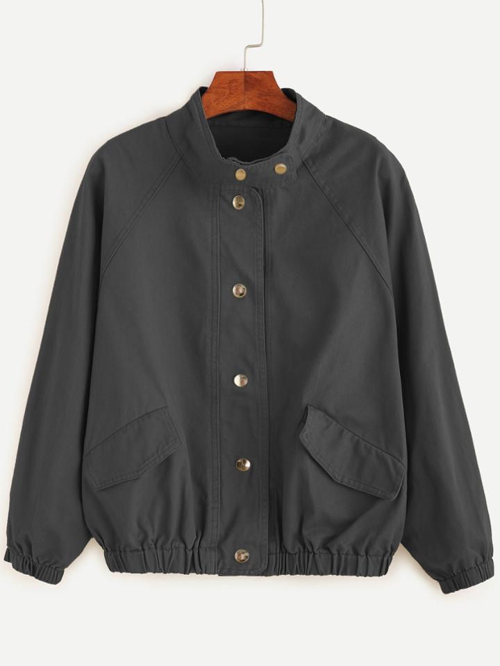 Shein Black Raglan Sleeve Pockets Loose Jacket
